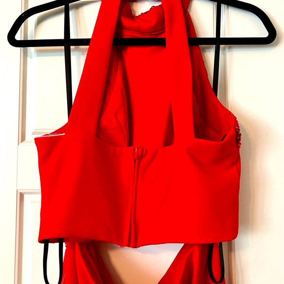 Red Prom Dress with Bead Trim - Picture 3 of 13